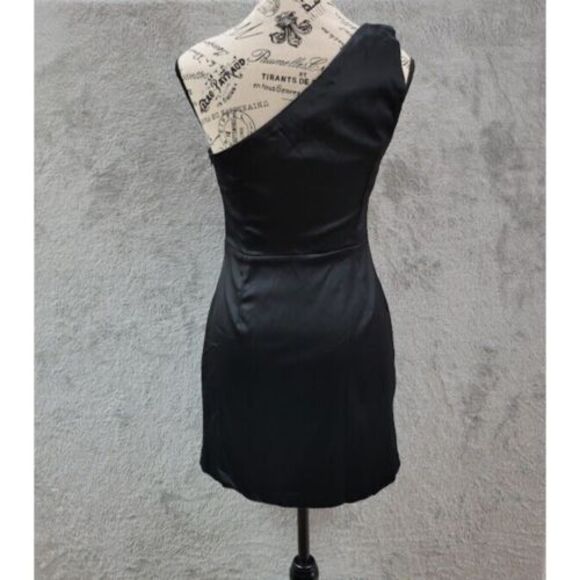 Lulus Dress Womens‎ Small Black Satin Sheath Bodycon Evening Cold Shoulder - Picture 2 of 16